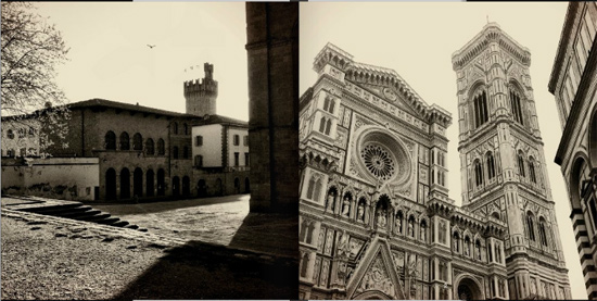 Bangunan kuno di Italia oleh Joshua Brown mengunakan warna monokrom dan sedikit warna coklat / sepia untuk memberikan kesan tua.