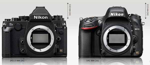 Nikon Df (kiri), Nikon D610 kanan