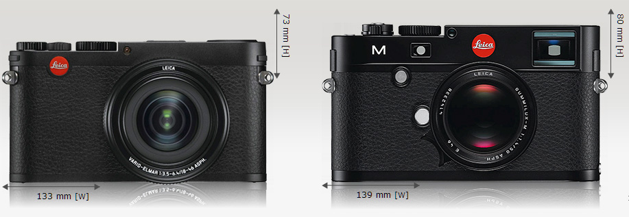 Perbandingan ukuran Leica X vario (kiri) dan Leica M (kanan)